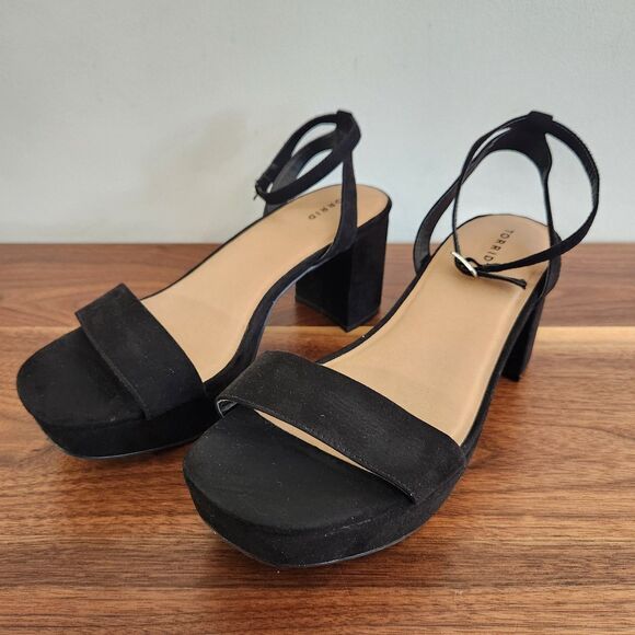 Torrid Black Faux Suede Leather Platform Chunky Heel Sandal Ankle Strap 10.5W - Picture 1 of 8